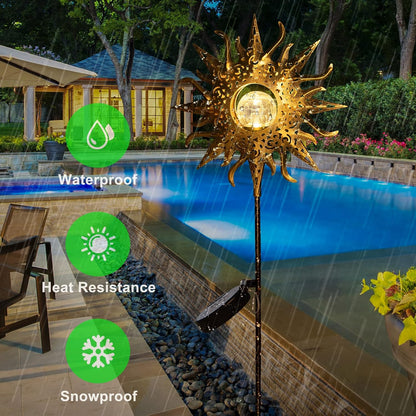 Outdoor Garden Gifts Solar Lights Stake Waterproof, Mothers Day Gifts Mom, Crackle Glass Metal Flower LED Yard Art Ornaments Lights for Pathway, Lawn or Courtyard, Birthday Gifts Women (Bronze)