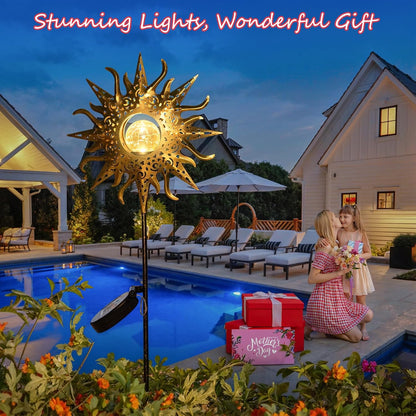 Outdoor Garden Gifts Solar Lights Stake Waterproof, Mothers Day Gifts Mom, Crackle Glass Metal Flower LED Yard Art Ornaments Lights for Pathway, Lawn or Courtyard, Birthday Gifts Women (Bronze)