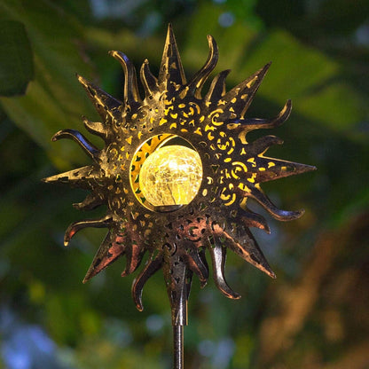 Outdoor Garden Gifts Solar Lights Stake Waterproof, Mothers Day Gifts Mom, Crackle Glass Metal Flower LED Yard Art Ornaments Lights for Pathway, Lawn or Courtyard, Birthday Gifts Women (Bronze)