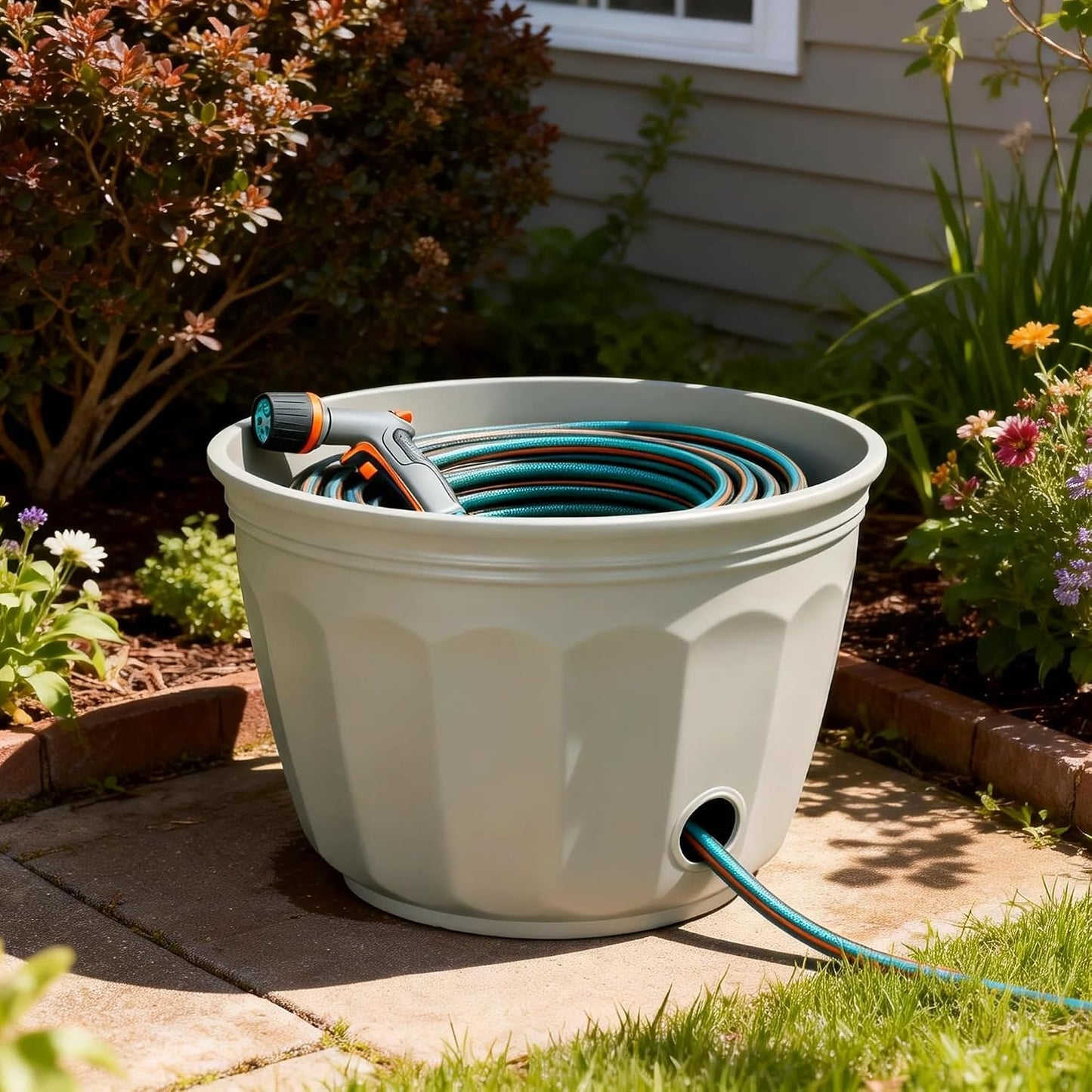 Whiskey Barrel Planter 15.8", Resin with Wood Grain Finish, Brown