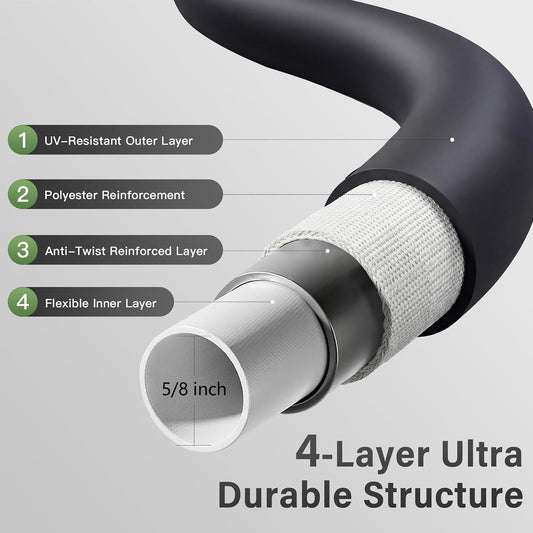 Garden Hose 5/8"x 5ft 4-Layer Heavy Duty Water Hose 800 Burst PSI Black