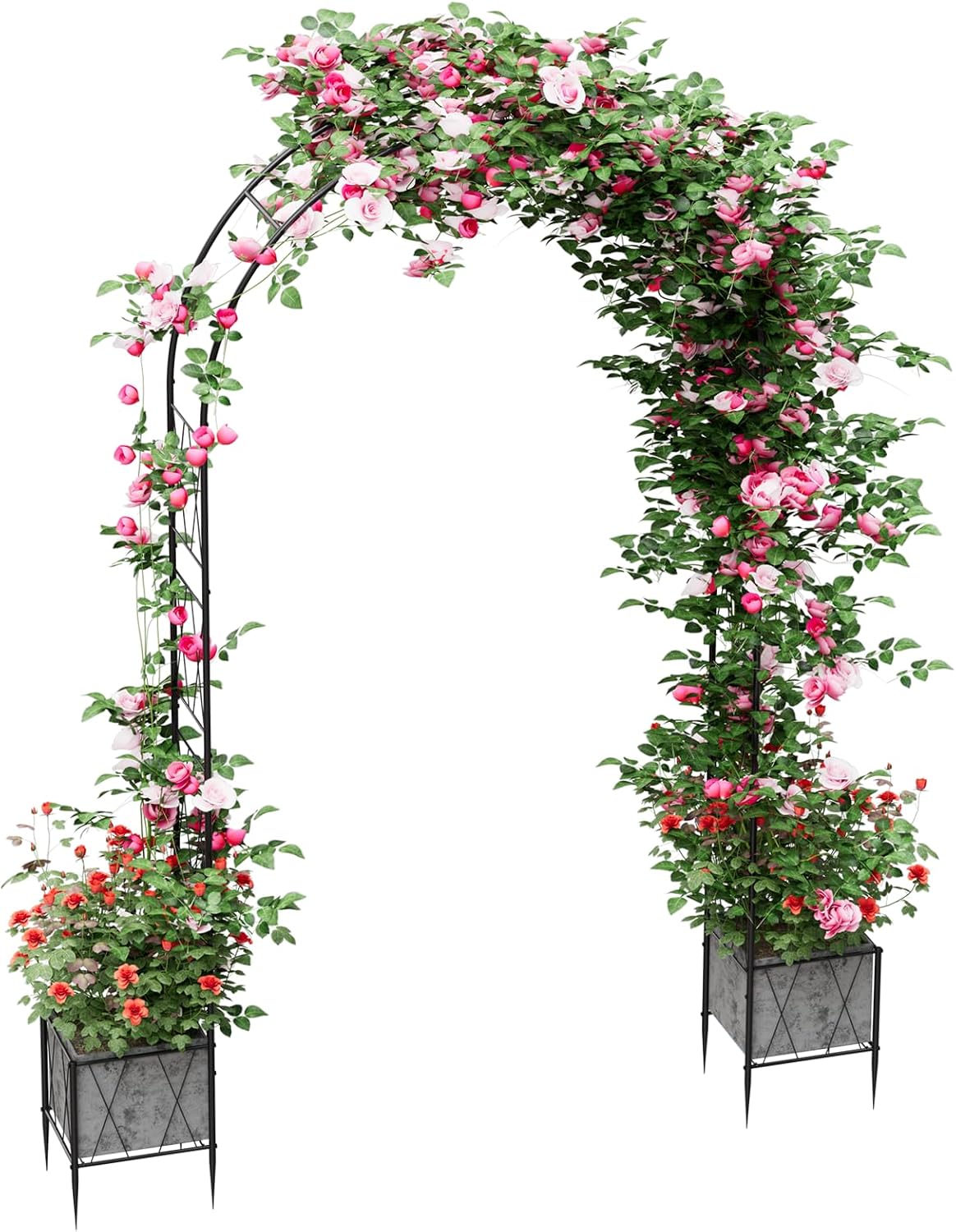 Garden Arch Arbor Trellis with Planter Boxes 8.2 Ft Metal Arch Trellis