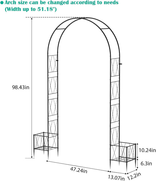 Garden Arch Arbor Trellis with Planter Boxes 8.2 Ft Metal Arch Trellis