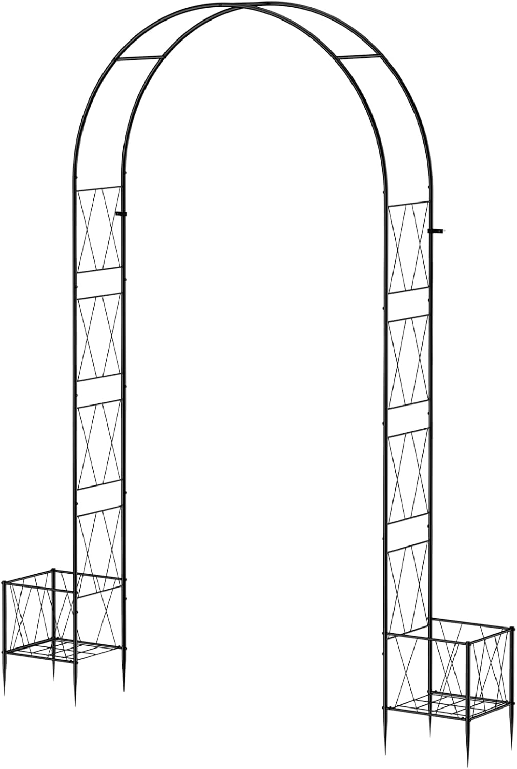Garden Arch Arbor Trellis with Planter Boxes 8.2 Ft Metal Arch Trellis