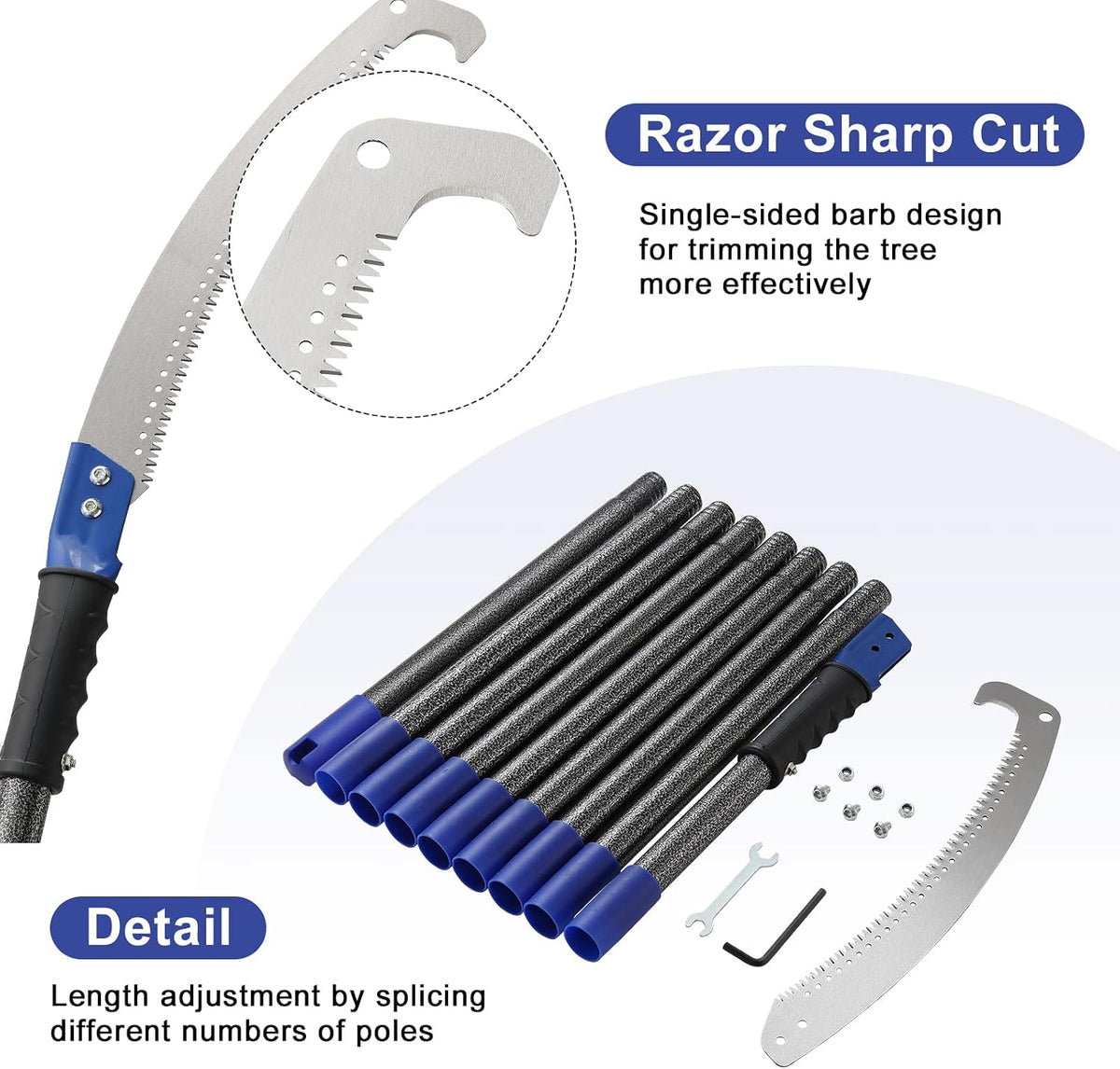 Pole Saws for Tree Trimming, 7.5 FT Long Extension Pruning Saw, Lightweight Stainless Steel Extension High Pole Pruning Pole Saw with Blade for Trimmer Yard Garden and Patios Trees Branches