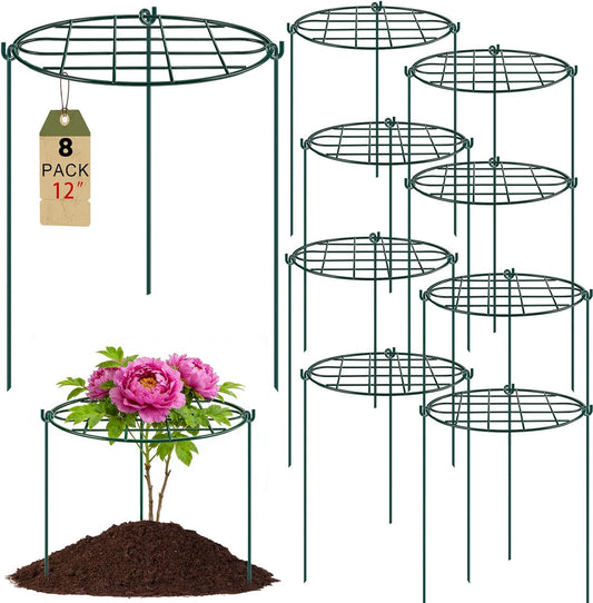 8 Pack 12 x 15.7 inch Peony Cages and Supports,Metal Grow Through Plant Supports for Outdoor Plants,Flowers Support Rings Top-Heavy Plant Brace Support Hoop for Vegetables,Rose,Tomato,Orchids