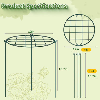 8 Pack 12 x 15.7 inch Peony Cages and Supports,Metal Grow Through Plant Supports for Outdoor Plants,Flowers Support Rings Top-Heavy Plant Brace Support Hoop for Vegetables,Rose,Tomato,Orchids