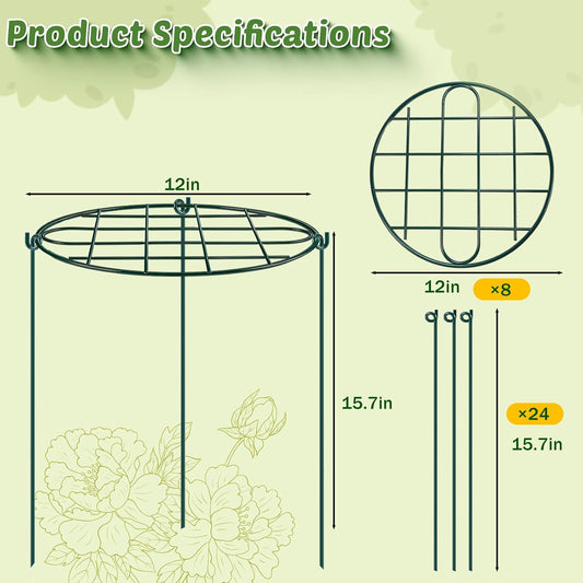 8 Pack 12 x 15.7 inch Peony Cages and Supports,Metal Grow Through Plant Supports for Outdoor Plants,Flowers Support Rings Top-Heavy Plant Brace Support Hoop for Vegetables,Rose,Tomato,Orchids