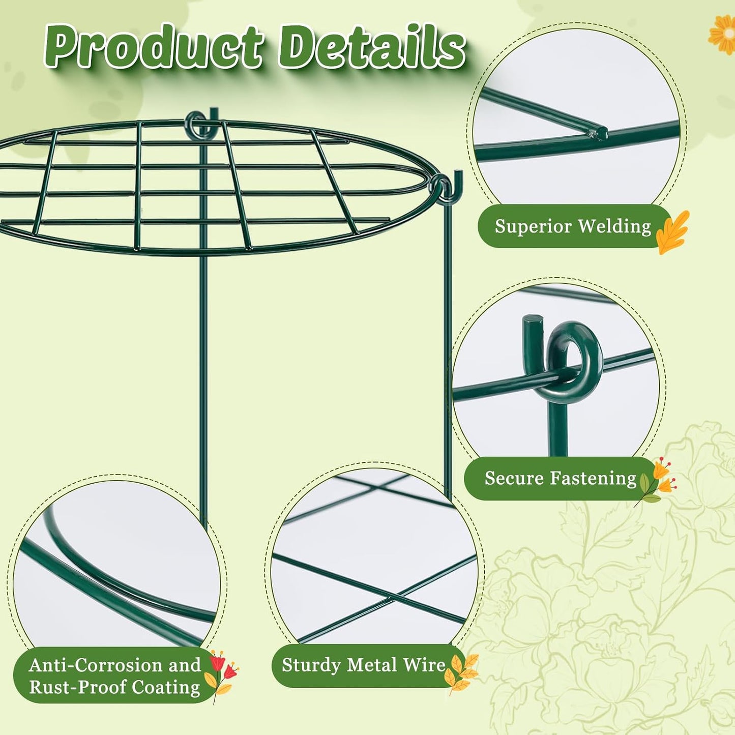 8 Pack 12 x 15.7 inch Peony Cages and Supports,Metal Grow Through Plant Supports for Outdoor Plants,Flowers Support Rings Top-Heavy Plant Brace Support Hoop for Vegetables,Rose,Tomato,Orchids