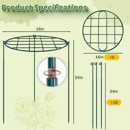 8 Pack 12 x 15.7 inch Peony Cages and Supports,Metal Grow Through Plant Supports for Outdoor Plants,Flowers Support Rings Top-Heavy Plant Brace Support Hoop for Vegetables,Rose,Tomato,Orchids