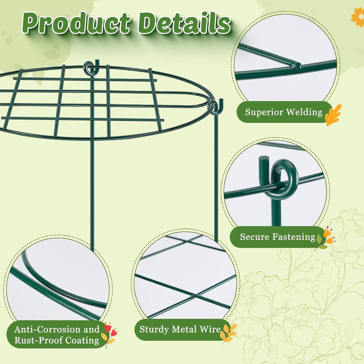8 Pack 12 x 15.7 inch Peony Cages and Supports,Metal Grow Through Plant Supports for Outdoor Plants,Flowers Support Rings Top-Heavy Plant Brace Support Hoop for Vegetables,Rose,Tomato,Orchids