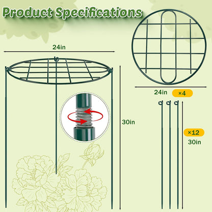 8 Pack 12 x 15.7 inch Peony Cages and Supports,Metal Grow Through Plant Supports for Outdoor Plants,Flowers Support Rings Top-Heavy Plant Brace Support Hoop for Vegetables,Rose,Tomato,Orchids