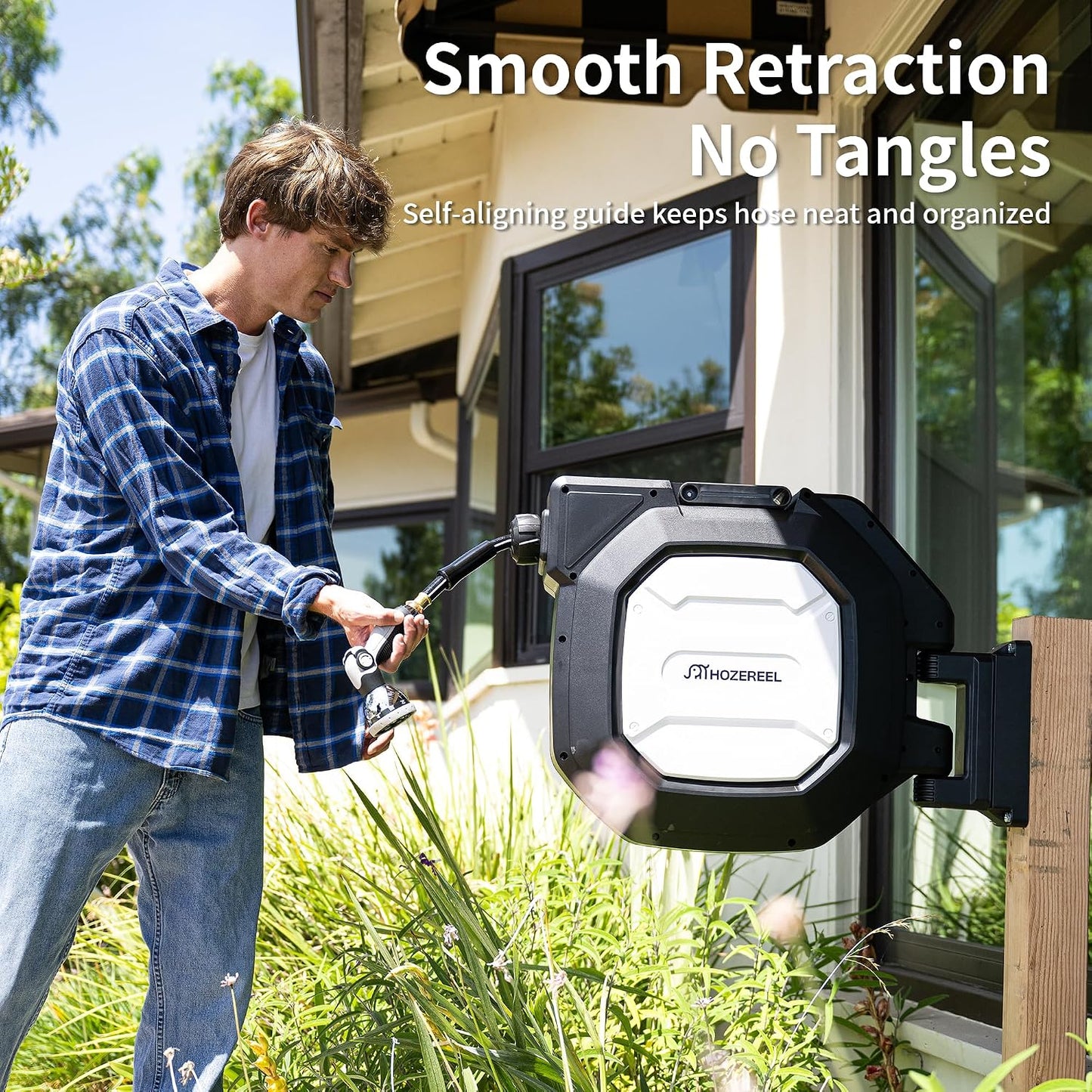 Retractable Garden Hose Reel 5/8" x 100 ft, Metal Bracket Design