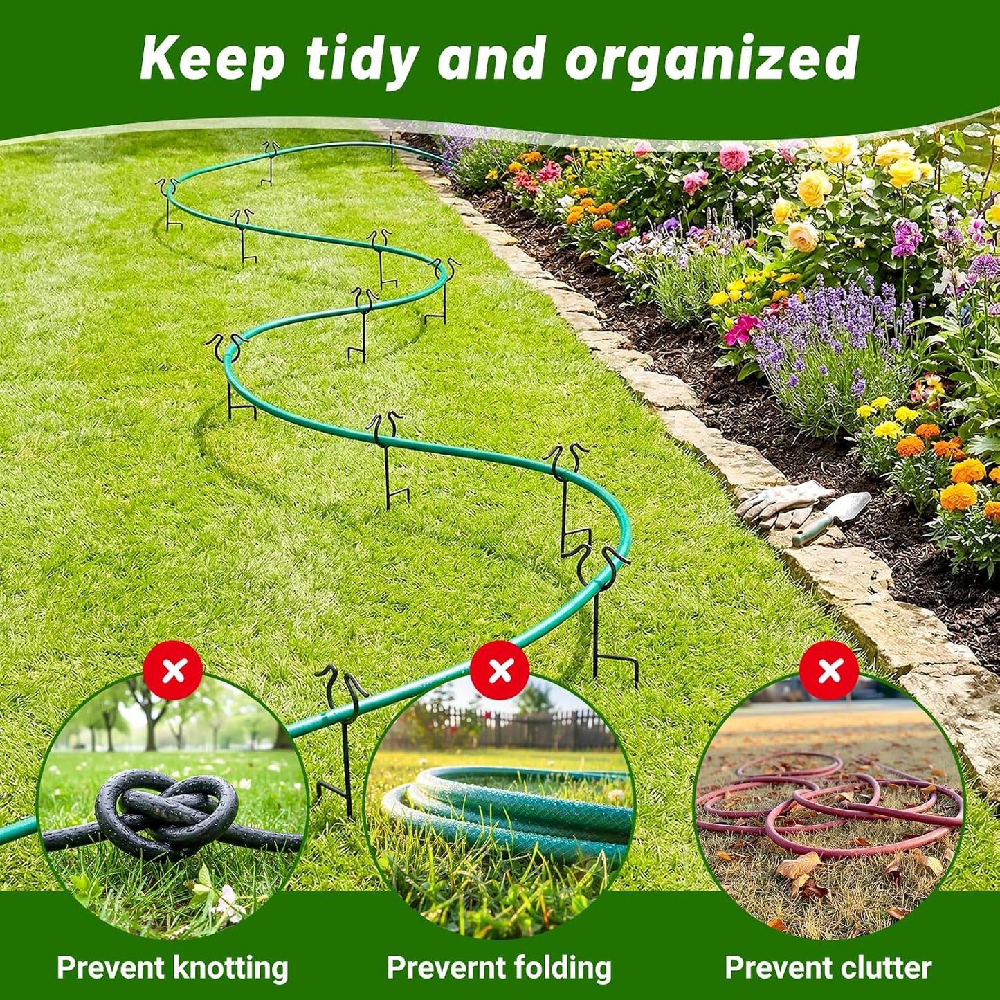 6 Pack Garden Hose Guide Stakes, 14 inch Metal Hose Guides for Garden Heavy Duty Rustproof Coated Spike Keeps Water Hose Out of Flower Beds Outside Lawn & Yard Plant Protection (Black)