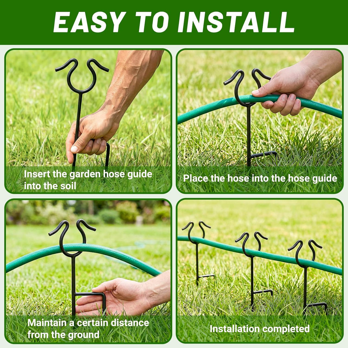 6 Pack Garden Hose Guide Stakes, 14 inch Metal Hose Guides for Garden Heavy Duty Rustproof Coated Spike Keeps Water Hose Out of Flower Beds Outside Lawn & Yard Plant Protection (Black)