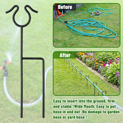 6 Pack Garden Hose Guide Stakes, 14 inch Metal Hose Guides for Garden Heavy Duty Rustproof Coated Spike Keeps Water Hose Out of Flower Beds Outside Lawn & Yard Plant Protection (Black)