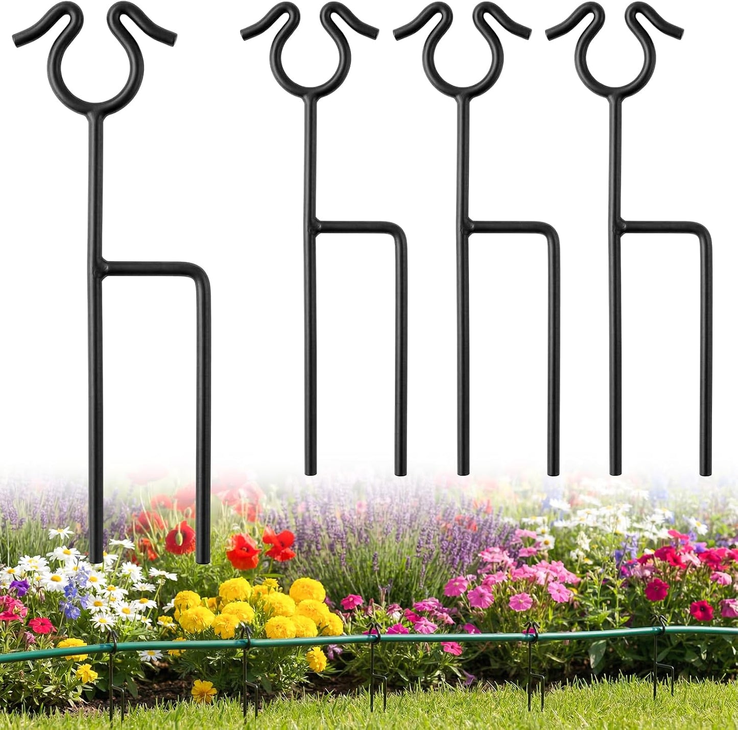 6 Pack Garden Hose Guide Stakes, 14 inch Metal Hose Guides for Garden Heavy Duty Rustproof Coated Spike Keeps Water Hose Out of Flower Beds Outside Lawn & Yard Plant Protection (Black)