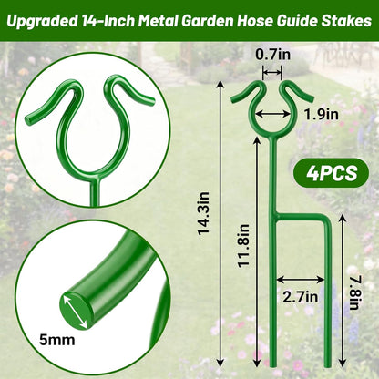 6 Pack Garden Hose Guide Stakes, 14 inch Metal Hose Guides for Garden Heavy Duty Rustproof Coated Spike Keeps Water Hose Out of Flower Beds Outside Lawn & Yard Plant Protection (Black)