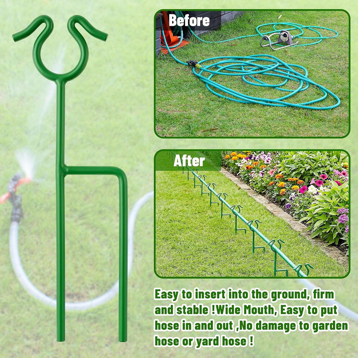6 Pack Garden Hose Guide Stakes, 14 inch Metal Hose Guides for Garden Heavy Duty Rustproof Coated Spike Keeps Water Hose Out of Flower Beds Outside Lawn & Yard Plant Protection (Black)