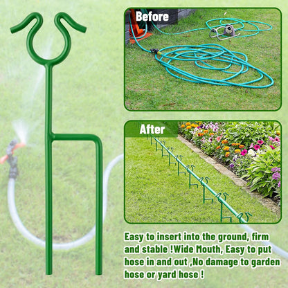 6 Pack Garden Hose Guide Stakes, 14 inch Metal Hose Guides for Garden Heavy Duty Rustproof Coated Spike Keeps Water Hose Out of Flower Beds Outside Lawn & Yard Plant Protection (Black)