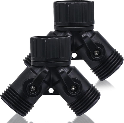 2 Way Y Splitter for 3/4" Garden Hose, Black, 2 Pcs