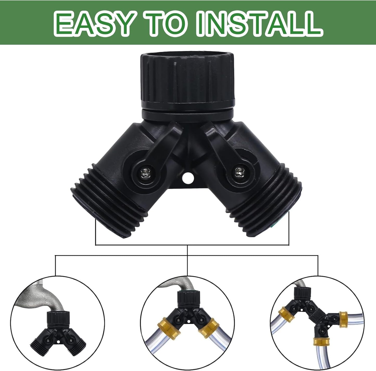 2 Way Y Splitter for 3/4" Garden Hose, Black, 2 Pcs