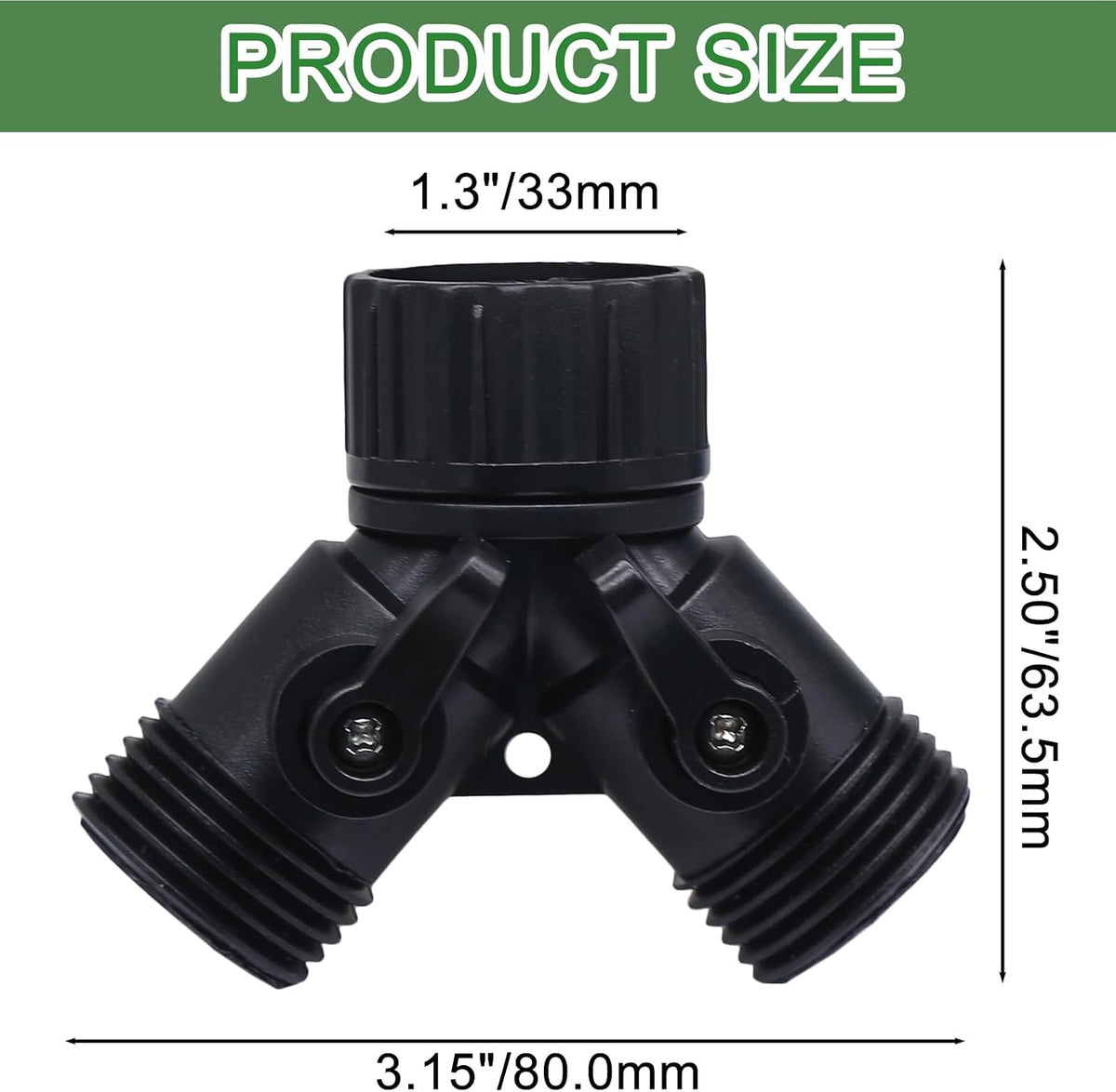 2 Way Y Splitter for 3/4" Garden Hose, Black, 2 Pcs
