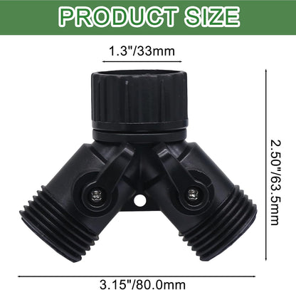 2 Way Y Splitter for 3/4" Garden Hose, Black, 2 Pcs