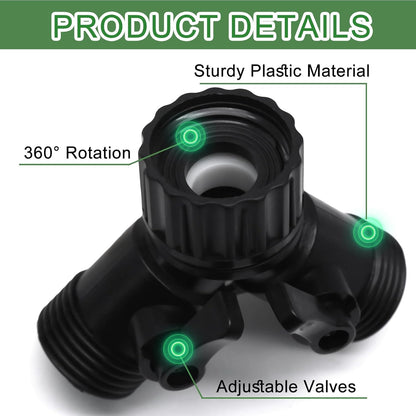 2 Way Y Splitter for 3/4" Garden Hose, Black, 2 Pcs