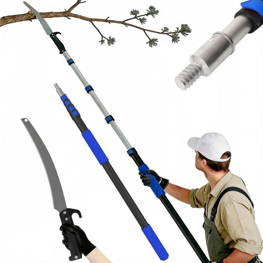 26FT Reach Pole Saws for Tree Trimming with 5-20FT Telescoping Extension Pole, Anti-slip Handle, Manual Pruning Pole Saw with 19" 3X Detachable Saw for Forestry, Yard, Garden, Patios