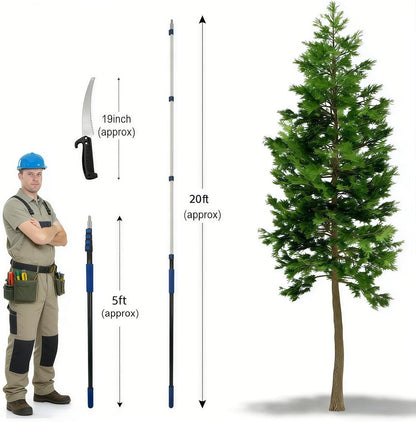 26FT Reach Pole Saws for Tree Trimming with 5-20FT Telescoping Extension Pole, Anti-slip Handle, Manual Pruning Pole Saw with 19" 3X Detachable Saw for Forestry, Yard, Garden, Patios