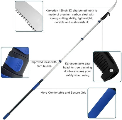 26FT Reach Pole Saws for Tree Trimming with 5-20FT Telescoping Extension Pole, Anti-slip Handle, Manual Pruning Pole Saw with 19" 3X Detachable Saw for Forestry, Yard, Garden, Patios