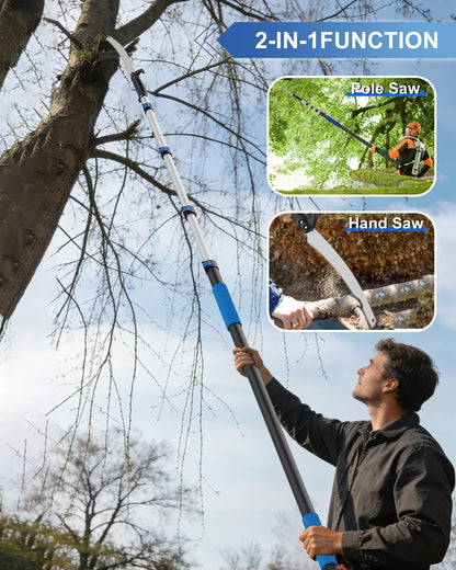 26FT Reach Pole Saws for Tree Trimming with 5-20FT Telescoping Extension Pole, Anti-slip Handle, Manual Pruning Pole Saw with 19" 3X Detachable Saw for Forestry, Yard, Garden, Patios