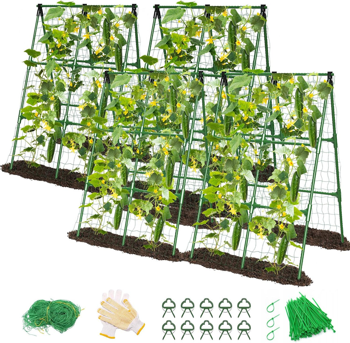 MYMULIKE 2 Pack Cucumber Trellis, Garden Trellis for Climbing Plants Outdoor, A-Frame Cucumber Trellis for Raised Bed, Plant Grow Support for Tomato, Squash, Vegetable, Flower(33"x47"x2Pcs)