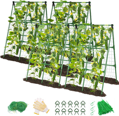MYMULIKE 2 Pack Cucumber Trellis, Garden Trellis for Climbing Plants Outdoor, A-Frame Cucumber Trellis for Raised Bed, Plant Grow Support for Tomato, Squash, Vegetable, Flower(33"x47"x2Pcs)