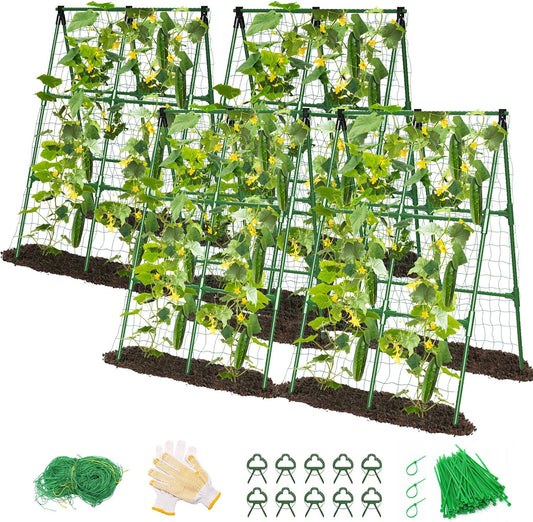 MYMULIKE 2 Pack Cucumber Trellis, Garden Trellis for Climbing Plants Outdoor, A-Frame Cucumber Trellis for Raised Bed, Plant Grow Support for Tomato, Squash, Vegetable, Flower(33"x47"x2Pcs)
