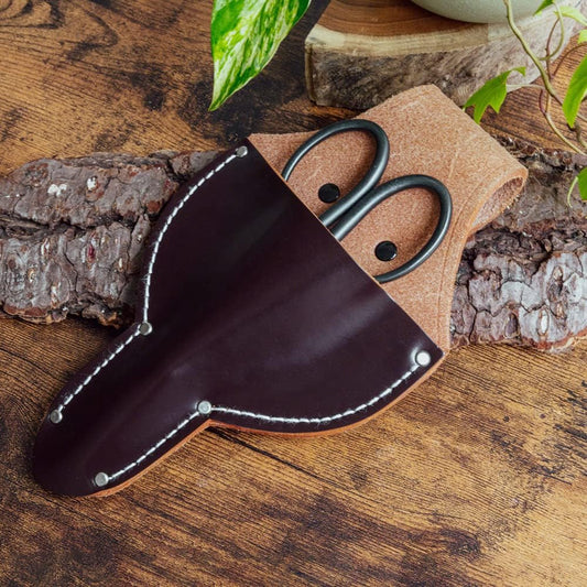 Wazakura Leather Tool Holster for Bonsai Scissors Made in Japan, Dark Brown, Japanese Garden Small Tool Pouch with Belt Clip, Scissor Holder with Belt Loop, Bonsai Shears Case for Gardening Tool Belt