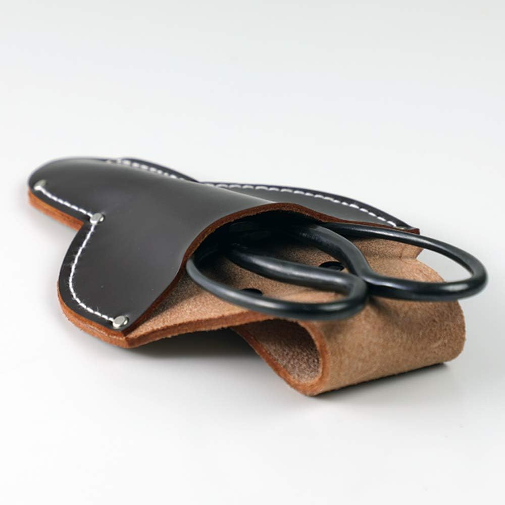 Wazakura Leather Tool Holster for Bonsai Scissors Made in Japan, Dark Brown, Japanese Garden Small Tool Pouch with Belt Clip, Scissor Holder with Belt Loop, Bonsai Shears Case for Gardening Tool Belt