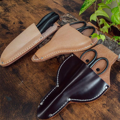 Wazakura Leather Tool Holster for Bonsai Scissors Made in Japan, Dark Brown, Japanese Garden Small Tool Pouch with Belt Clip, Scissor Holder with Belt Loop, Bonsai Shears Case for Gardening Tool Belt