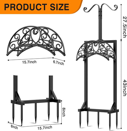 Garden Hose Holder for Outside - Upgraded Water Hose Holders with 5 Spikes & 2 Shepherds Hooks, Freestanding Hose Stand Heavy Duty Hose Hanger Hose Storage Hose Reel Rack for Outside Yard Lawn