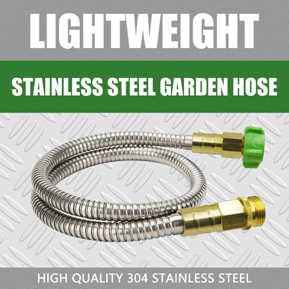 304 Stainless Steel 2ft Short Garden Hose with Female to Male Metal Connector, Flexible & Lightweight Water Hose (2ft)