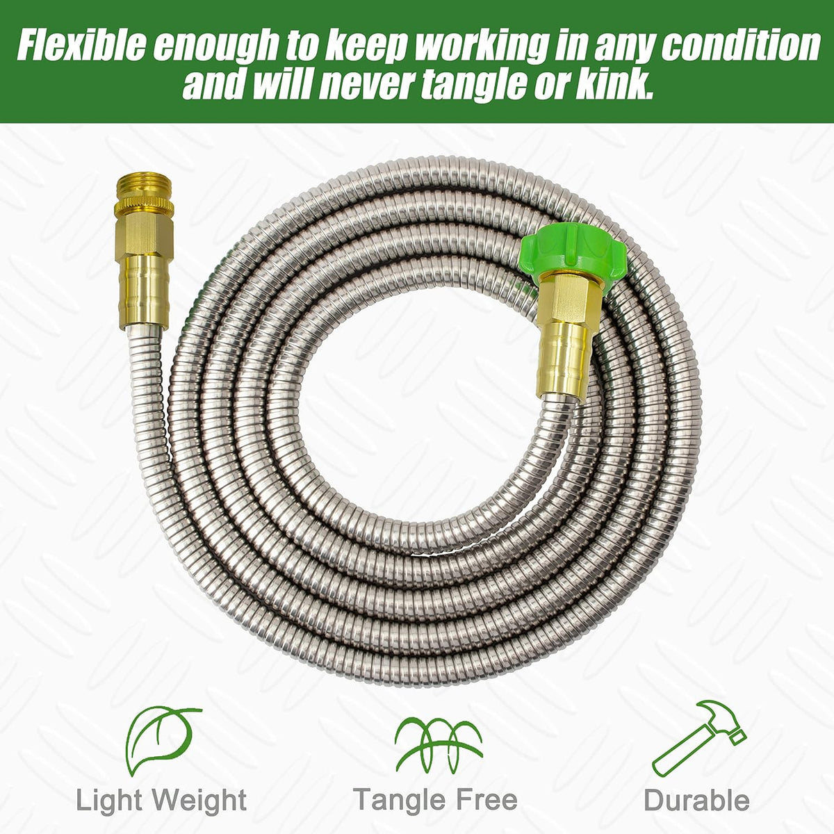304 Stainless Steel 2ft Short Garden Hose with Female to Male Metal Connector, Flexible & Lightweight Water Hose (2ft)