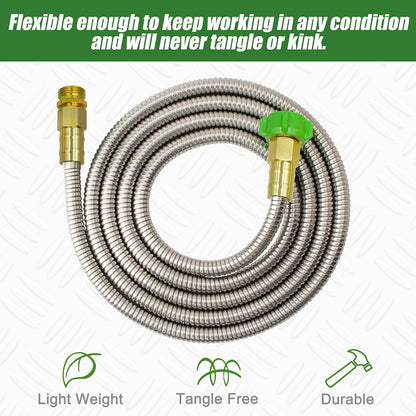 304 Stainless Steel 2ft Short Garden Hose with Female to Male Metal Connector, Flexible & Lightweight Water Hose (2ft)