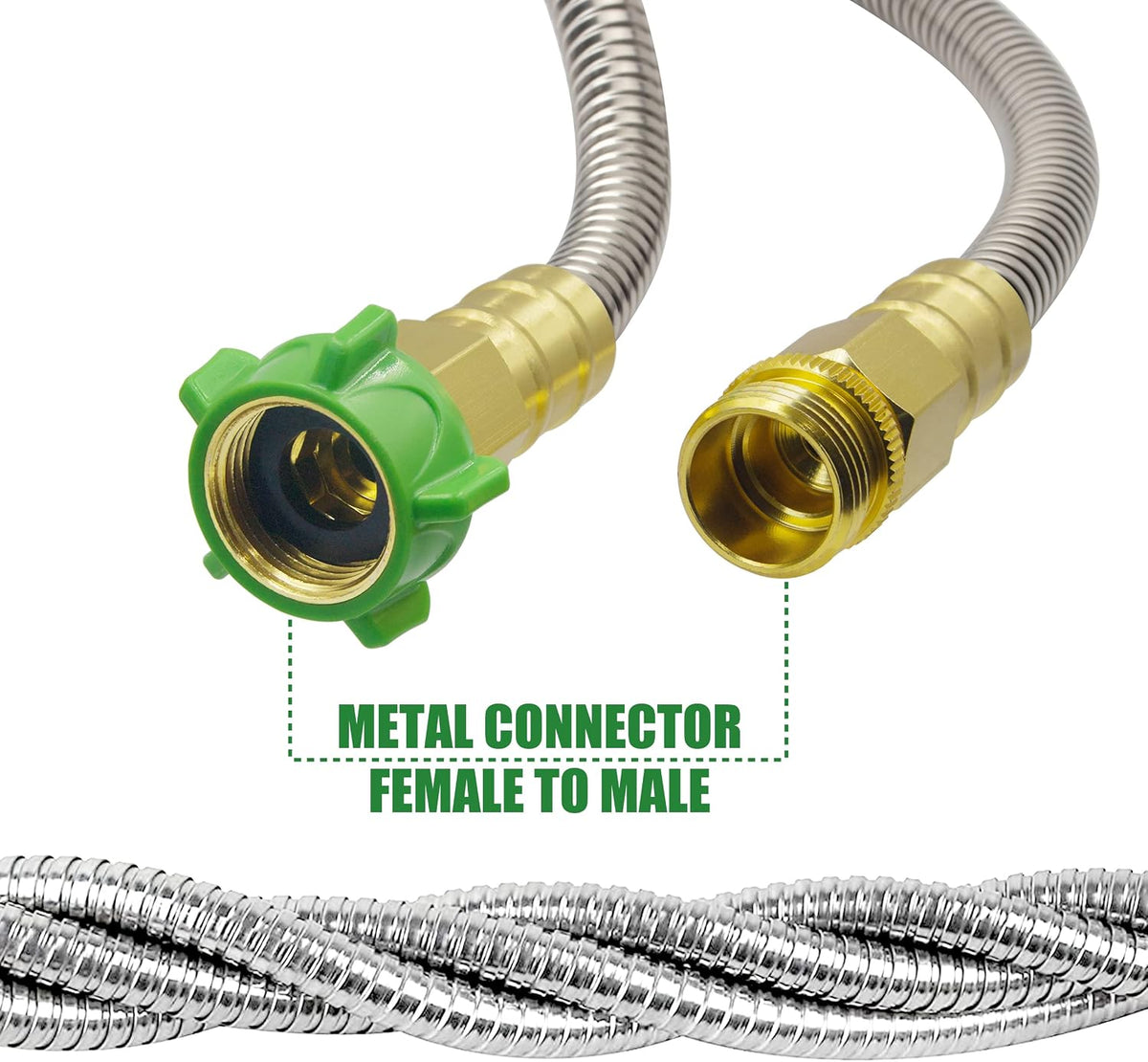 304 Stainless Steel 2ft Short Garden Hose with Female to Male Metal Connector, Flexible & Lightweight Water Hose (2ft)