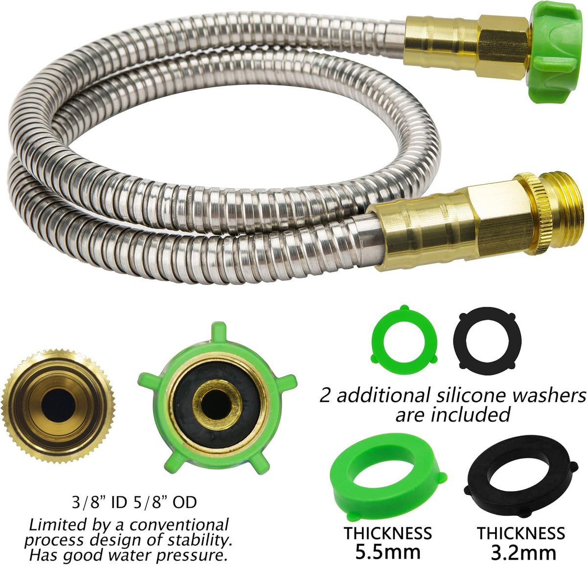 304 Stainless Steel 2ft Short Garden Hose with Female to Male Metal Connector, Flexible & Lightweight Water Hose (2ft)