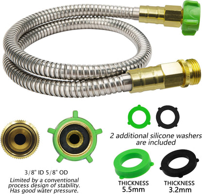 304 Stainless Steel 2ft Short Garden Hose with Female to Male Metal Connector, Flexible & Lightweight Water Hose (2ft)