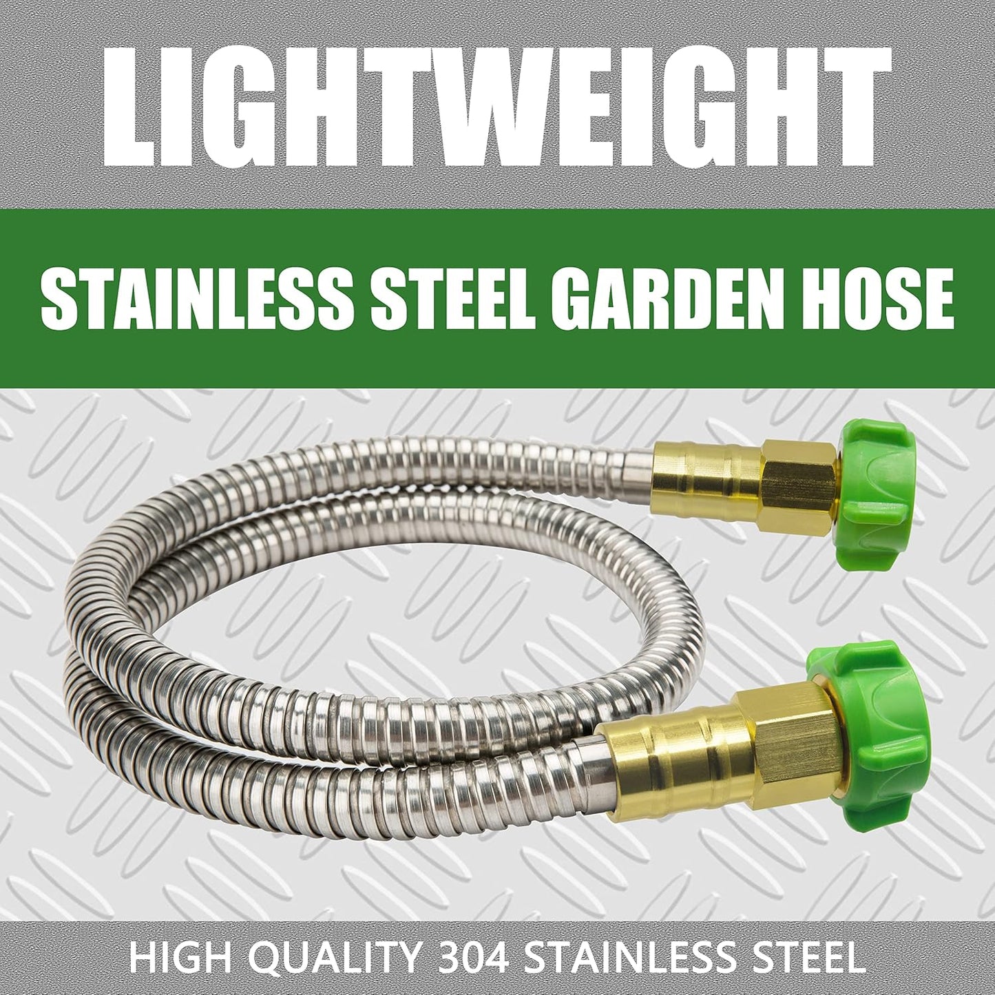 304 Stainless Steel 2ft Short Garden Hose with Female to Male Metal Connector, Flexible & Lightweight Water Hose (2ft)