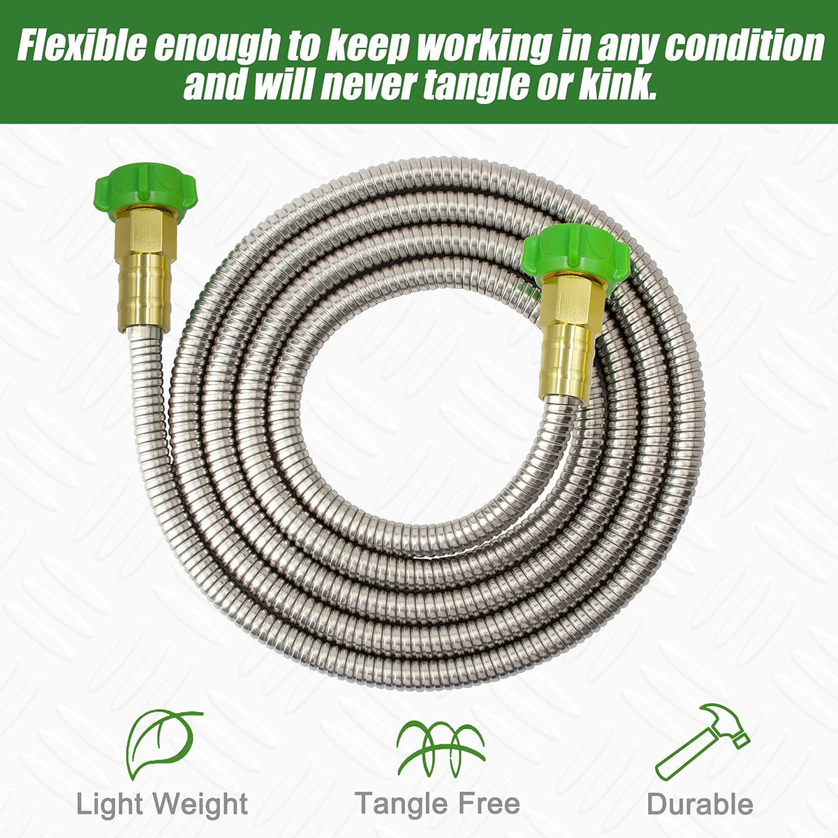 304 Stainless Steel 2ft Short Garden Hose with Female to Male Metal Connector, Flexible & Lightweight Water Hose (2ft)