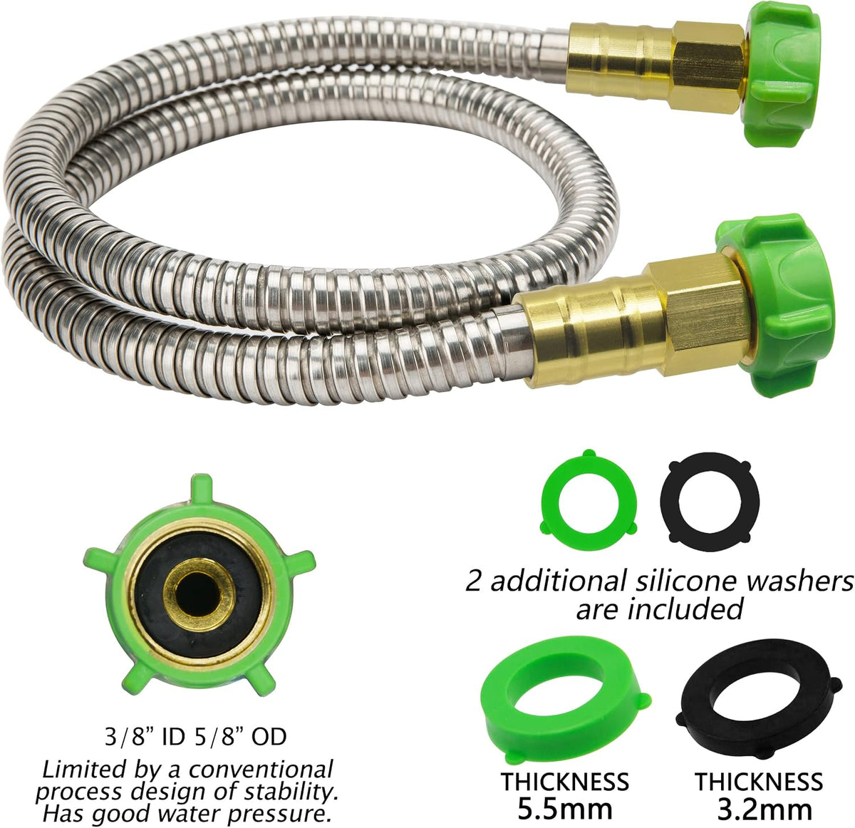 304 Stainless Steel 2ft Short Garden Hose with Female to Male Metal Connector, Flexible & Lightweight Water Hose (2ft)