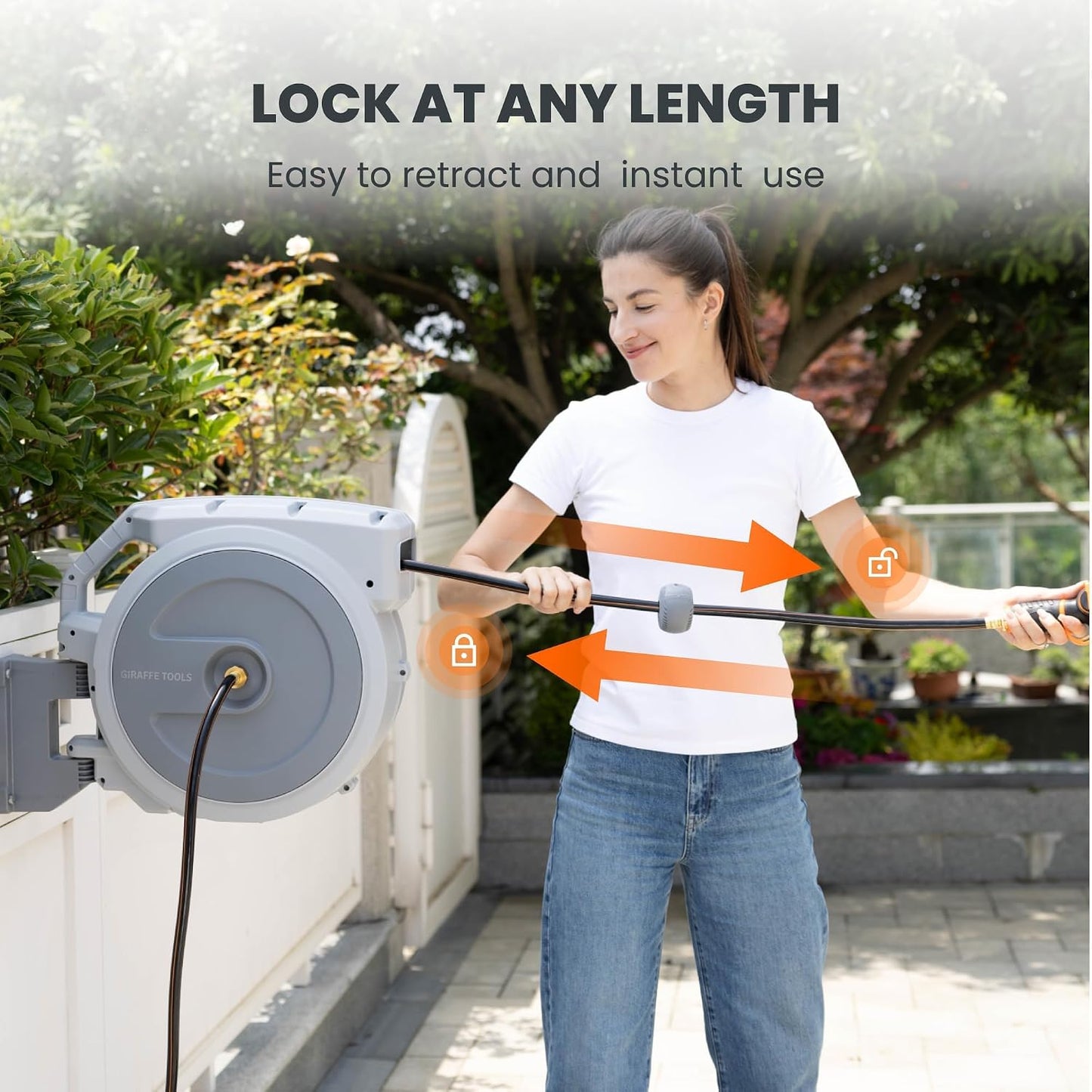 Retractable Garden Hose Reel 1/2"130FT Wall Mount Light Grey